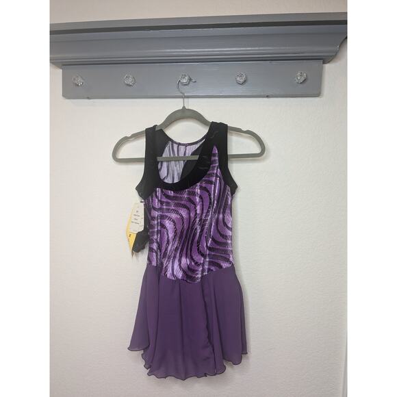 Jerry's Vibrations Figure Skating Dress Purple Black Crystals Women Adult Medium - Picture 2 of 8